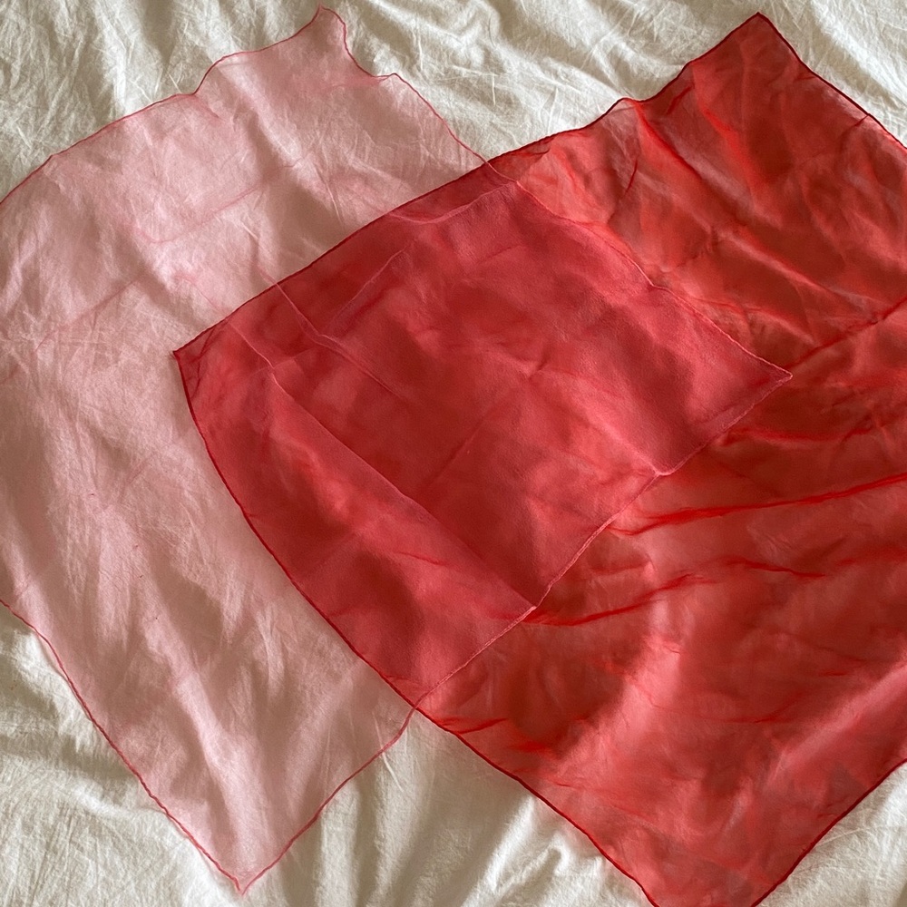 3 for $15! Red and Pink Sheer Square Neck Scarves